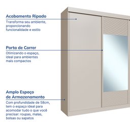 Guarda Roupa Casal 3 Portas de Correr 1 Porta com Espelho Samambaia Cabecasa Madeiramadeira - 4