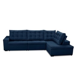 Sofá de Canto Retrátil e Reclinável com Molas 3,00x2,00 Ld Jacke Suede Azul Madelina Decor - 2
