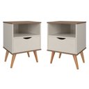 Ver imagem 1 de Kit 2 Mesa De Cabeceira Estilo Retrô Pés Em Madeira Maciça Grécia:Off White/Canela