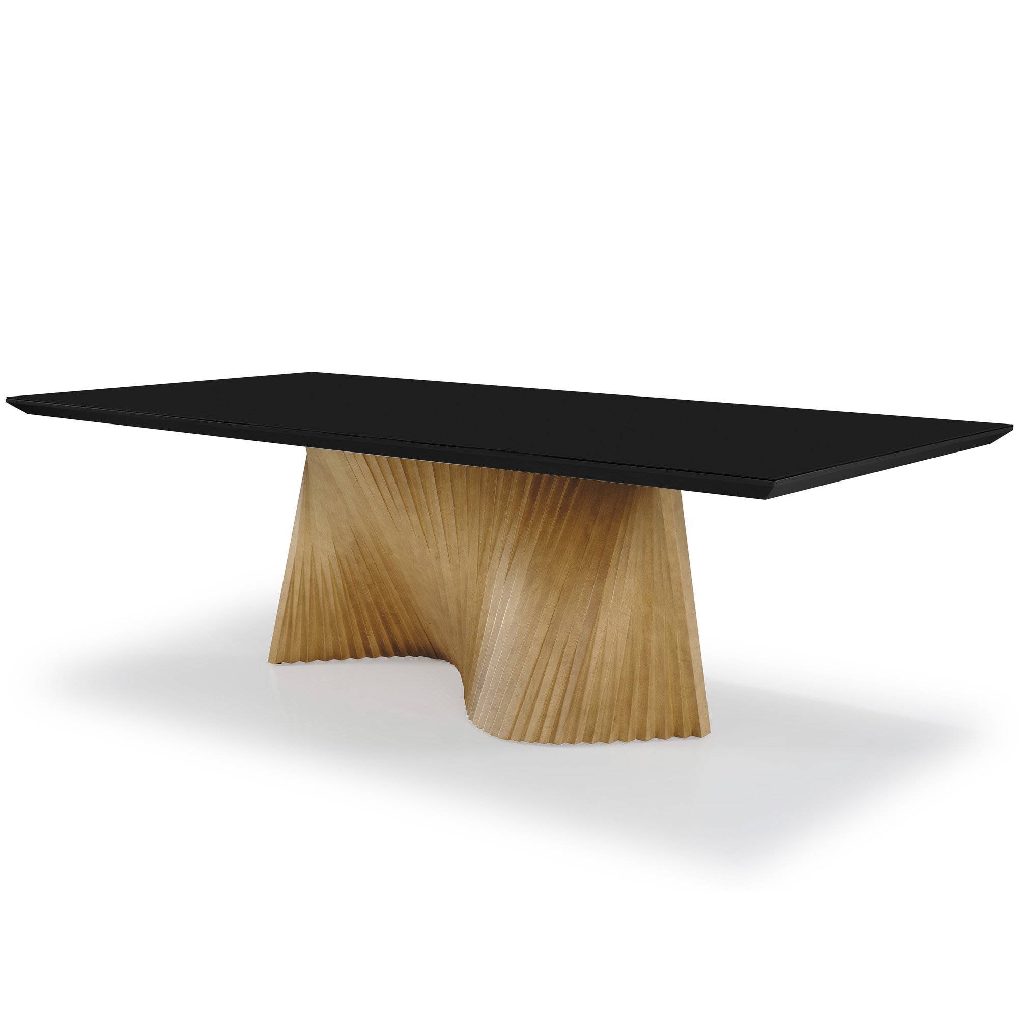 Mesa de Jantar Retangular Capela Tampo com Vidro Base Ripada Madeira Maciça:preto / Cappuccino/200x1