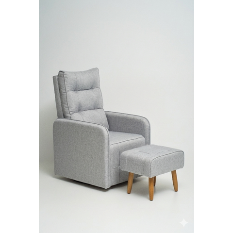 Poltrona de Amamentação Helena Soft Giratória e Reclinável + Puff Linho Cinza - Lahome Decor