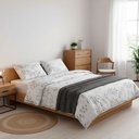 Ver imagem 1 de Jogo de Cama Lençol Casal Branco com Flores Cinza 4 Peças