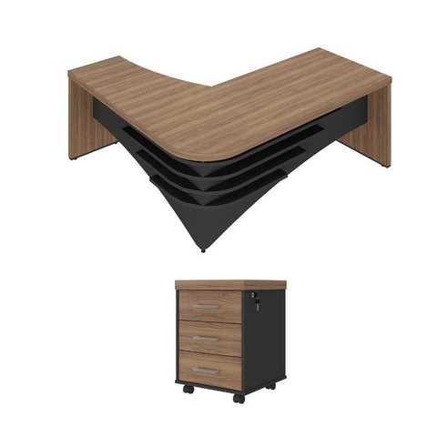 Conjunto Escritório: Mesa Diretor Ld 6128 + Gaveteiro 6373