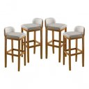 Ver imagem 1 de Kit 4 Banqueta Onix Bistro Pé de Madeira Encosto Cozinha Americana Estofada Luxo Alta para Balcão