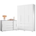 Ver imagem 1 de Guarda Roupa Solteiro Doble 04 Portas e Cômoda Evidenza Branco Freijo Flex- Móveis Albatroz