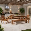 Ver imagem 2 de Mesa de Jantar com 02 Bancos de Madeira e 02 Cadeiras com Braço Trammare C07 Corda Náutica Ocre -