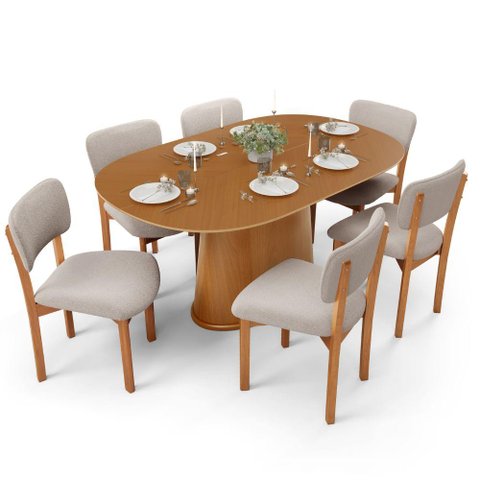 Mesa para Sala de Jantar Valência com 06 Cadeiras Sala de Jantar Dara L02 Bouclê Creme - Lyam