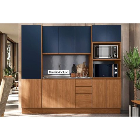 Cozinha Modulada Kappesberg Ciela Ciela 4 Peças (1aéreo+1balcão+2paneleiros) C4p81 Canela/azul