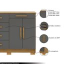 Ver imagem 3 de Cômoda Sapateira Batel 5 Gavetas 2 Porta de Bater com Prateleira Nature/chumbo G98 - Gran Belo
