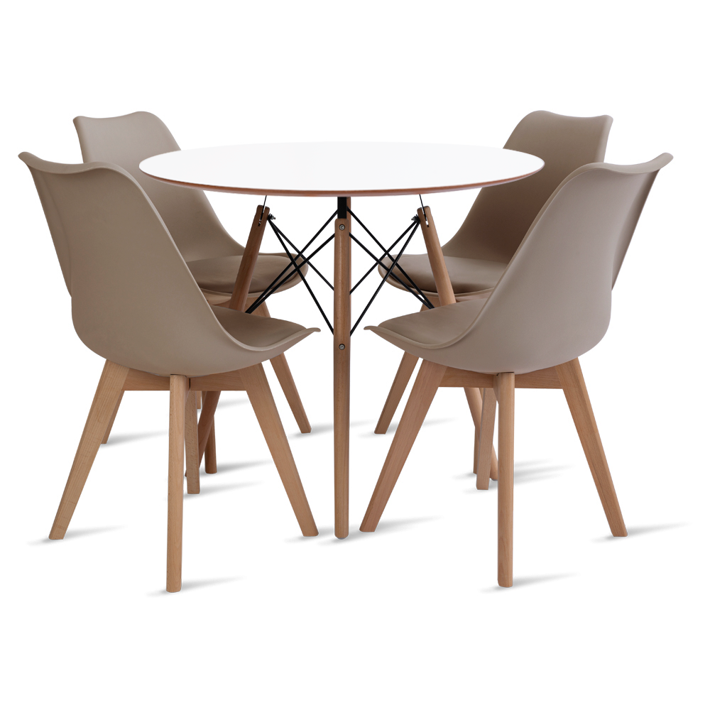 Conjunto Eames Mesa Branca 90cm e 4 Cadeiras Leda Fendi