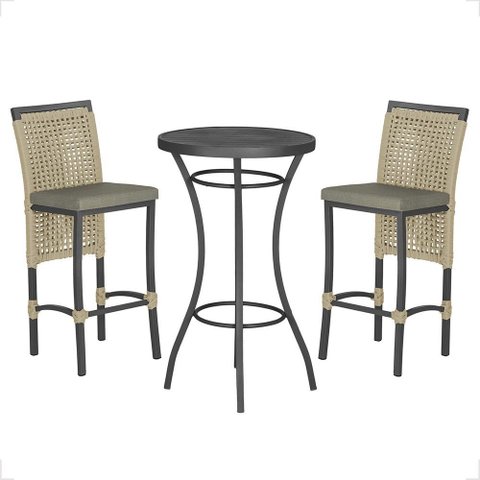 Mesa Bistrô e 2 Banquetas Roma Preta Corda Náutica Estofado 8 Trama Original