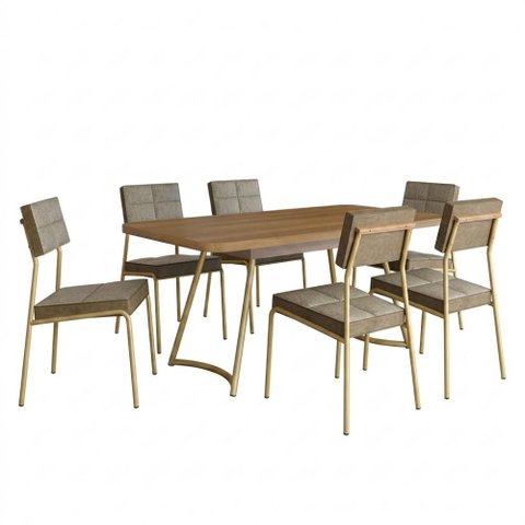 Conjunto Sala de Jantar 6 Cadeiras Belle Carraro Carvalho Dourado