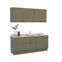Ver imagem 2 de Cozinha Compacta Modulada 7 Portas 3 Gavetas 100% MDF 2 Tampos Sevilha Verde/Hill