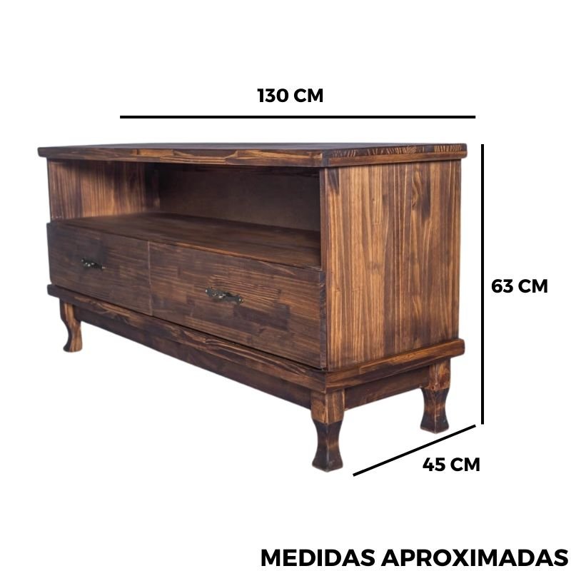 Rack para Tv de Madeira com 2 Gavetas:marrom - 6