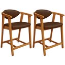 Ver imagem 1 de Kit 02 Banquetas Baixa para Cozinha Sala Jantar Bancada Cecília L02 Couríssimo Marrom - Lyam Decor