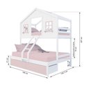 Ver imagem 2 de Beliche Casal/ Solteiro Casinha Dos Sonhos com 02 Gavetas Madeira Maciça Branco/ Rosa Megamobilia