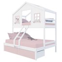 Ver imagem 3 de Beliche Casal/ Solteiro Casinha Dos Sonhos com 02 Gavetas Madeira Maciça Branco/ Rosa Megamobilia