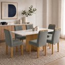 Ver imagem 1 de Conjunto Sala de Jantar 6 Lugares Carol Tampo Vidro e MDF Cinamomo Off White Cinza