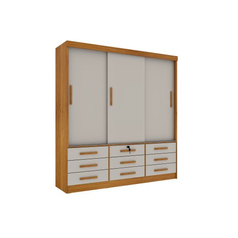 Guarda Roupa Casal Chicago 3 Portas 9 Gavetas S/Espelho Tcil Cinamomo/Off White