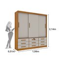 Ver imagem 4 de Guarda Roupa Casal Chicago 3 Portas 9 Gavetas S/Espelho Tcil Cinamomo/Off White