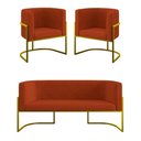 Ver imagem 1 de Kit 2 Poltronas + Sofá 2 Lugares Base de Metal Gold Balaqui Terracota
