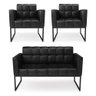 Kit 1 Sofá Namoradeira e 2 Poltronas Elisa Corano Preto Base Metálica Industrial Preto - D'Rossi - 1