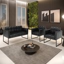 Ver imagem 2 de Kit 1 Sofá Namoradeira e 2 Poltronas Elisa Corano Preto Base Metálica Industrial Preto - D'Rossi