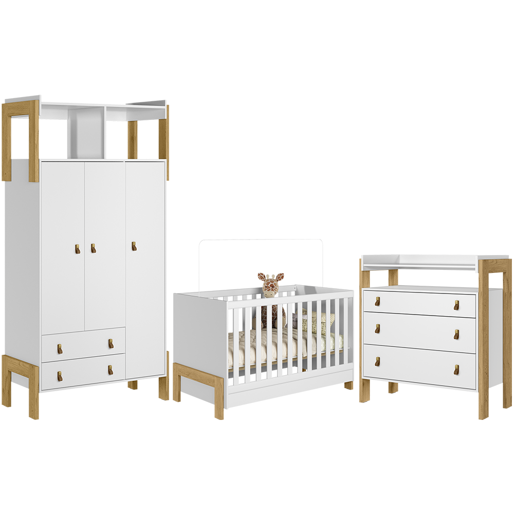 Kit Guarda Roupa com Cômoda Infantil e Berço Mini Cama Magia Q01 Branco Clique Chique