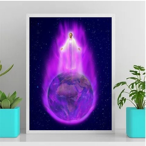 Quadro Chama Violeta Saint Germain 24x18cm:Madeira branca