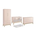 Ver imagem 1 de Dormitório Classic 2 Portas, Cômoda com Porta Rosa com Pés Madeira Natural e Colchão D18 - Reller Mó