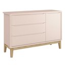 Ver imagem 7 de Dormitório Classic 2 Portas, Cômoda com Porta Rosa com Pés Madeira Natural e Colchão D18 - Reller Mó