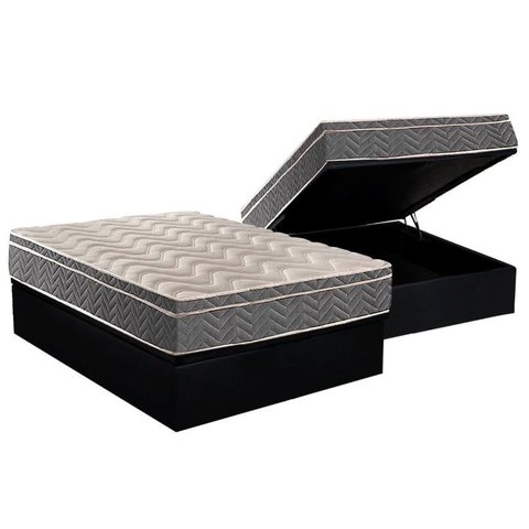 Cama Box Baú Casal: Colchão Anatômico Paropas D45 / EP Confort Mega Firme + Base CRC Suede Black(138