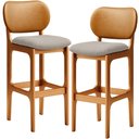Ver imagem 1 de Kit 2 Banquetas Alta Bar Cozinha Jantar Betta L02 Imbuia Couríssimo Whisky Linho Bege - Lyam Decor