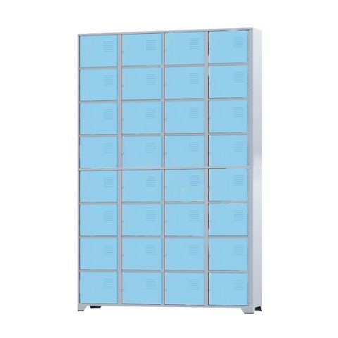 Armário Roupeiro de Aço para Vestiário 32 Portas Locker Azul Claro com Chave