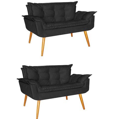 Kit 02 Namoradeira Sofá Opala Sala Escritório Recepção Quarto Suede Preto - Ninho Decor
