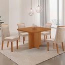 Ver imagem 1 de Mesa de Jantar Olimpia 4 Lugares Quadrada MDF Laminado 90cm Amadeirado Moderna 90cm