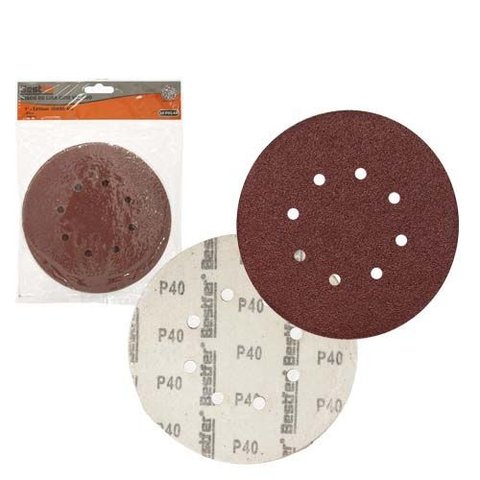 Disco de Lixa Base Auto-adesiva 180mm 8 Furos Grao 40 - Pacote com 10 - Bestfer