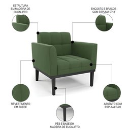 Poltrona Base Madeira Preto Kit 2 Ana Suede Verde - Ibiza - 3