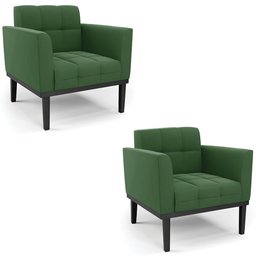 Poltrona Base Madeira Preto Kit 2 Ana Suede Verde - Ibiza - 1