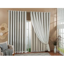 Cortina Gaze De Linho Forro Blackout 3,00x2,20 Sala E Quarto Palha/Marfim - 2