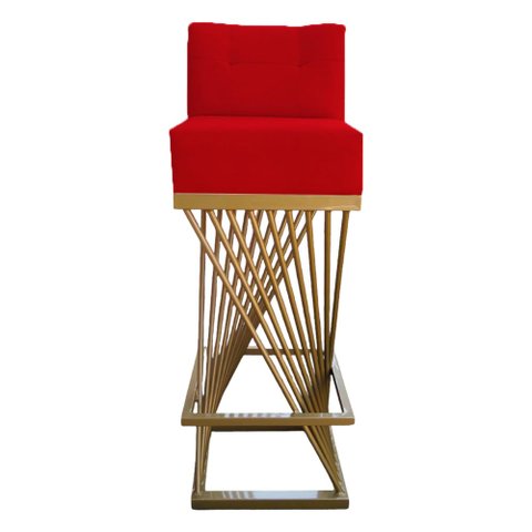 Banqueta Luma Base de Ferro Sued Vermelho - D'classe Decor