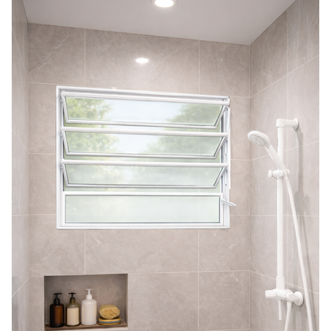 Vitro Basculante 80x80 Alumínio Branco Vidro Liso