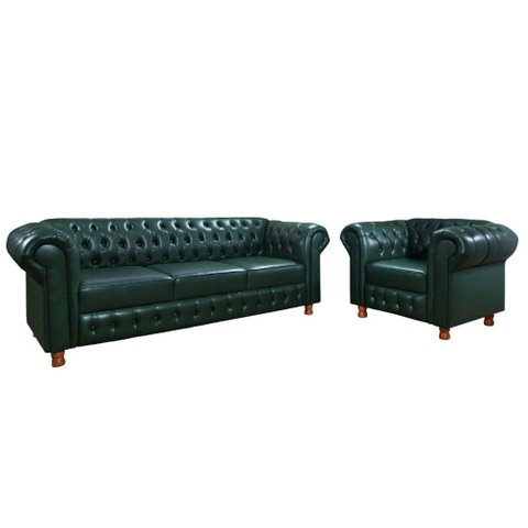 Kit Sofá e Poltrona Chesterfield Bourbon Via Encanto Courano Verde