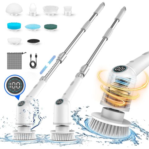 Maxtopfit Escova Elétrica 9 em 1 para Limpeza, Escova de Banheiro com 8 Cabeças (cinza)