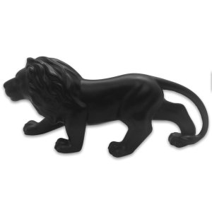 Estatua Leão Preto Enfeite de Porcelana Fosco 22 Cm
