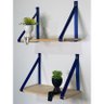 Kit 3 Prateleiras de Pinus - Alça de Couro 40 X19cm:azul - 1