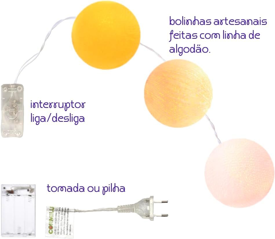 Bolinhas de Luz Cormilu Led, À Pilha, 35 Bolas, 4.2m, (amarelo e Branco) - 4