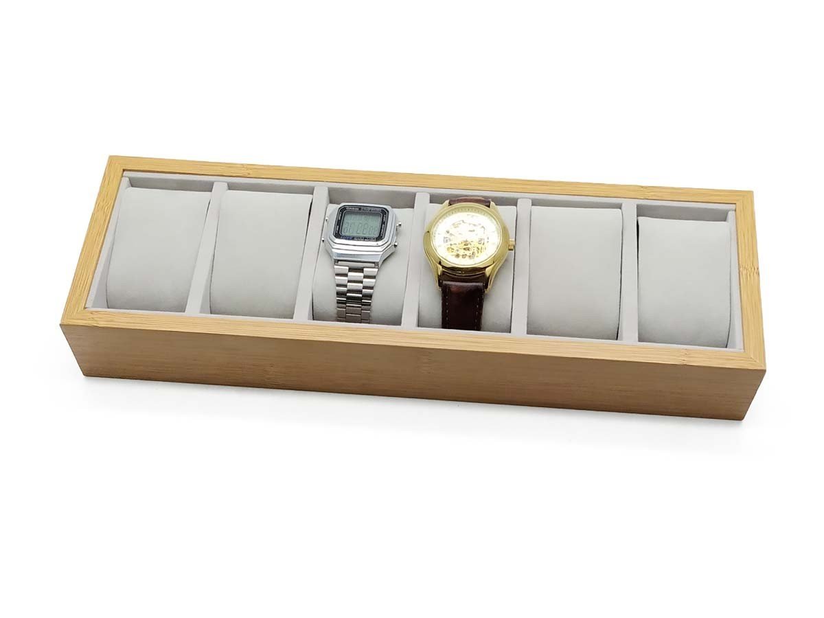 Porta Relógio Thai Madeira com Veludo X6 33x11x4,5cm Bekasa 845 - 2