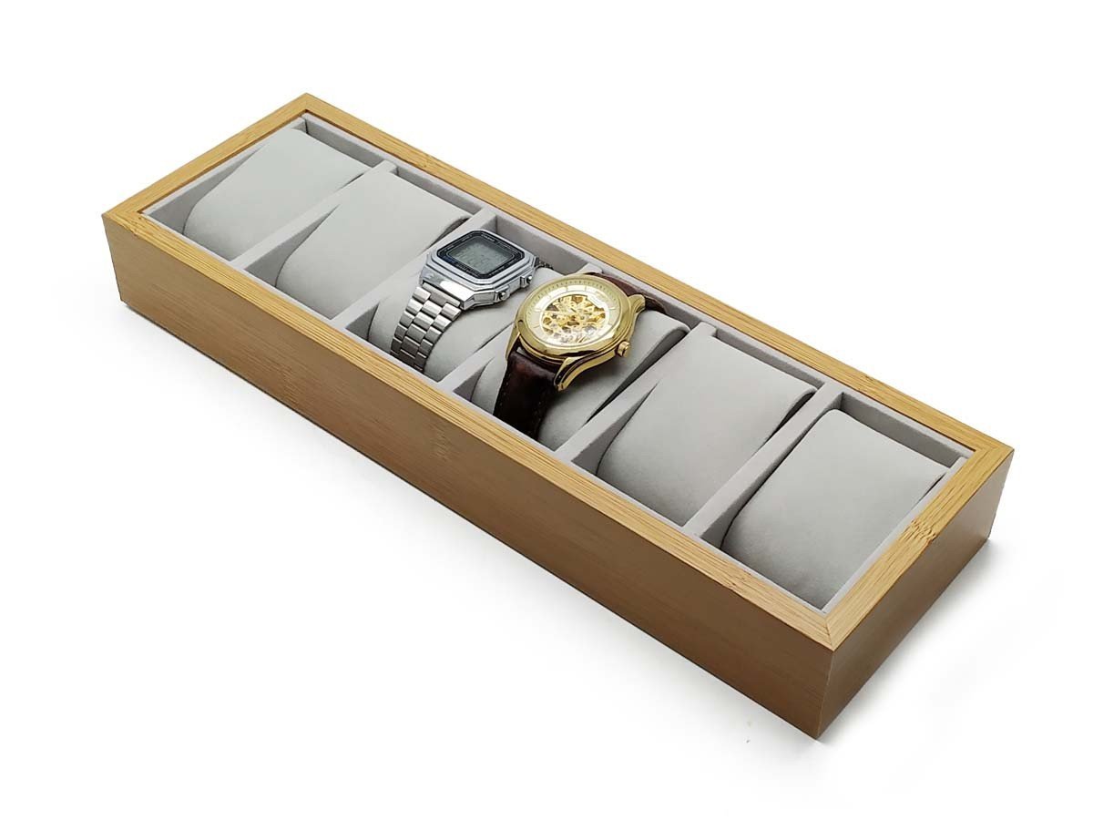 Porta Relógio Thai Madeira com Veludo X6 33x11x4,5cm Bekasa 845