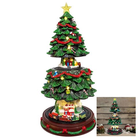 Enfeite Natalino Arvore de Natal Movimento Sobe Desce Trem Giratorio Musical Led Festa Fim de Ano Ce